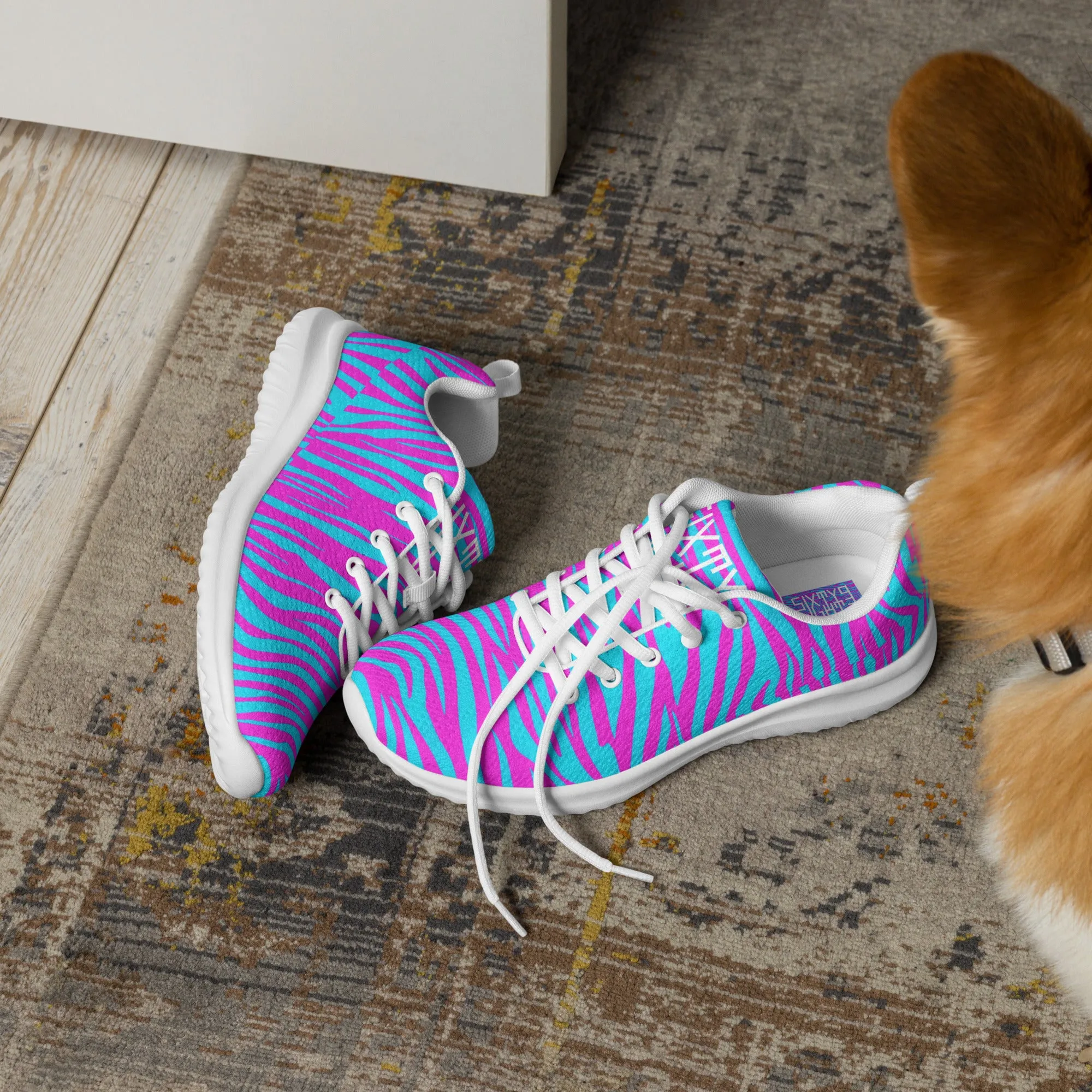 Sixty Eight 93 Logo White Zebra Blueberry Fuchsia Women’s Athletic Shoes