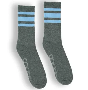 SOCCO Performance Crew | Carolina Blue Striped Socks | Dark Heather Grey