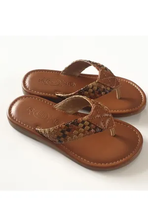 Tan and multi braided thong sandals