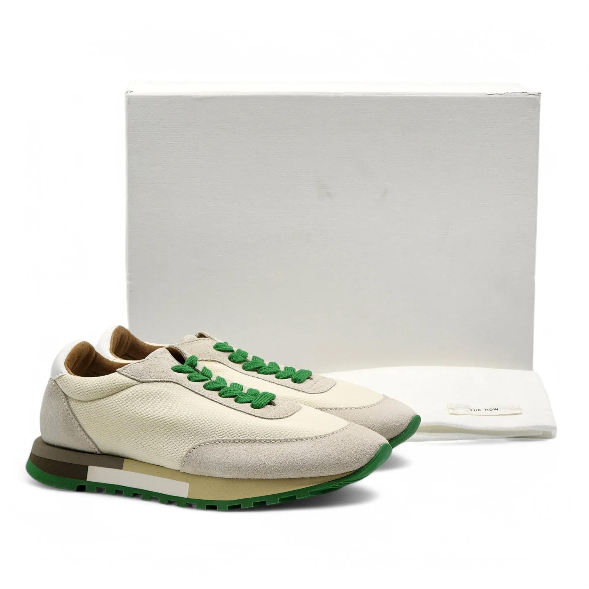 The Row Owen Runner Sneakers - Mesh and Suede - Beige/Green 35.5