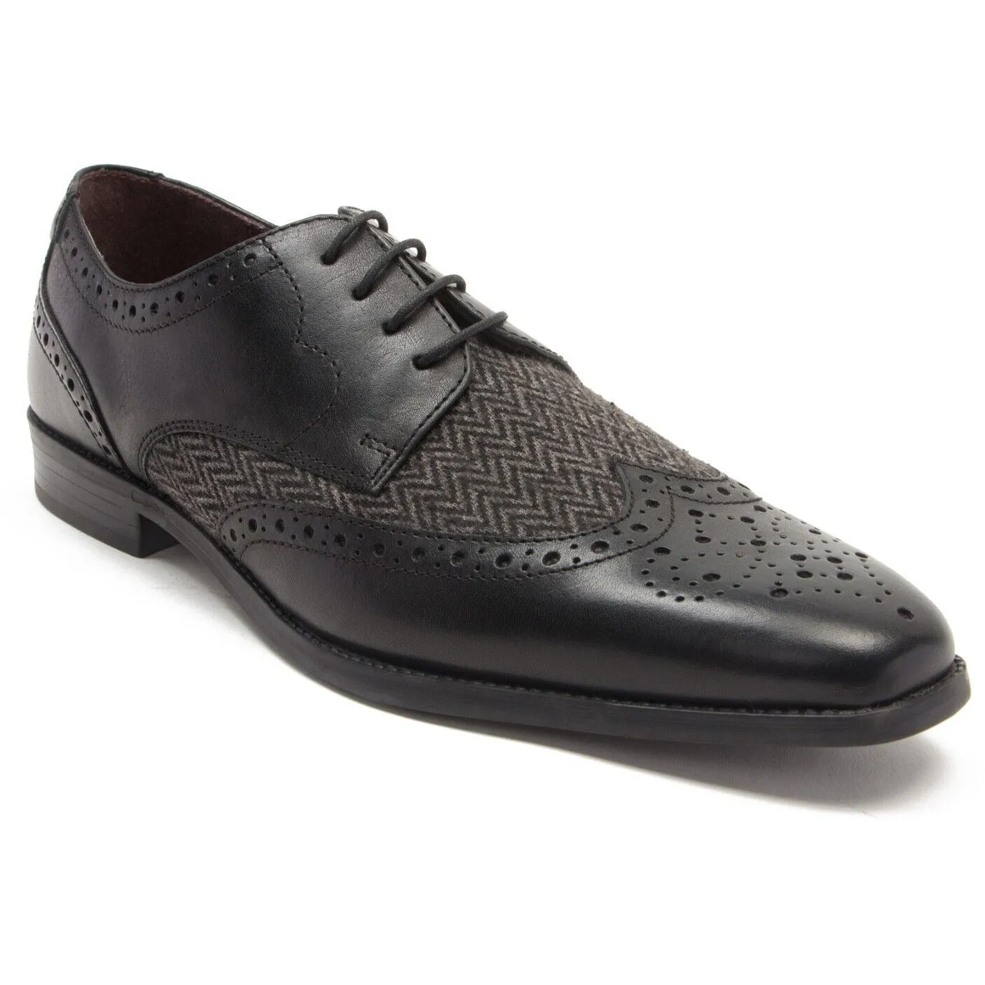 Thomas Crick Black Leather / Herringbone Brogue shoes