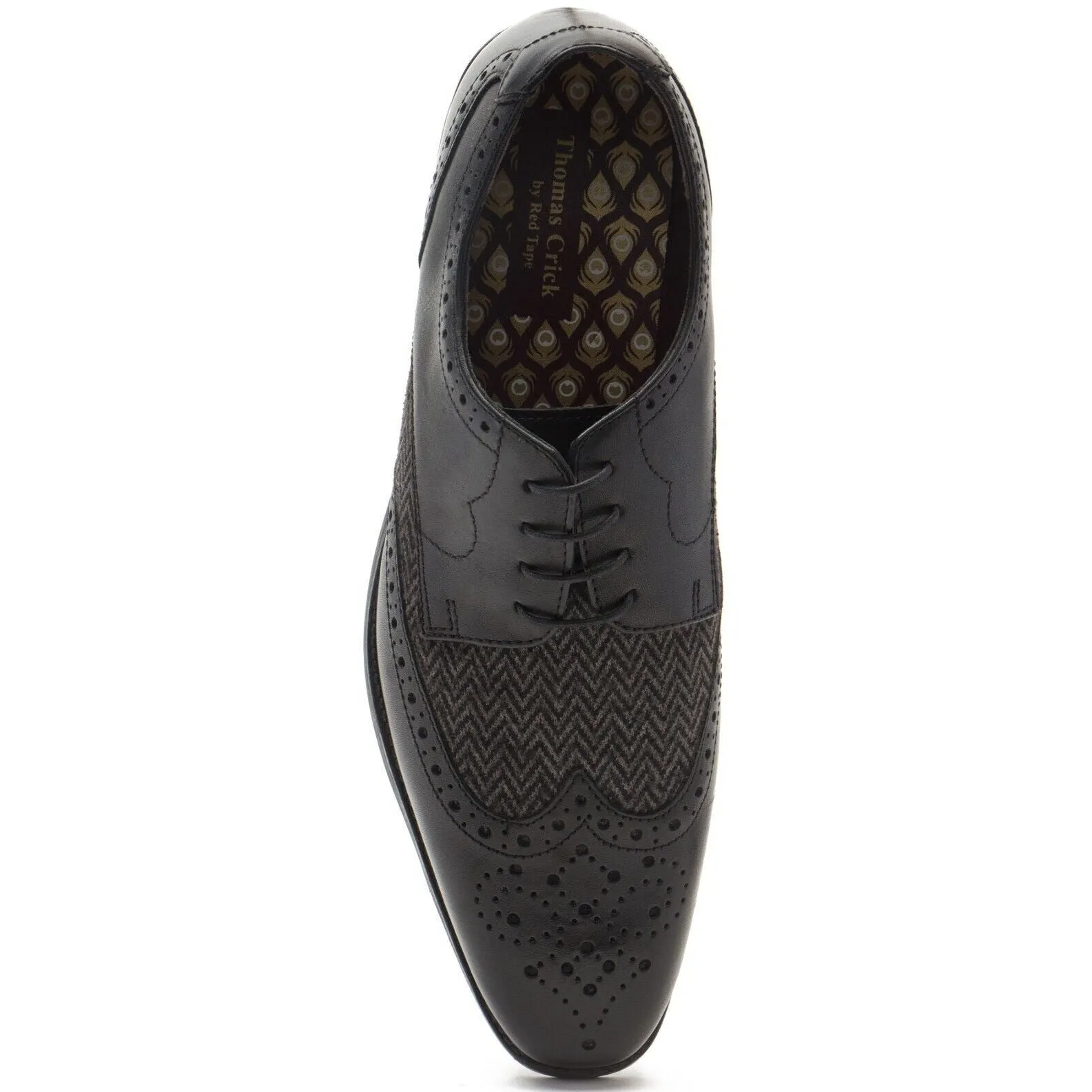Thomas Crick Black Leather / Herringbone Brogue shoes