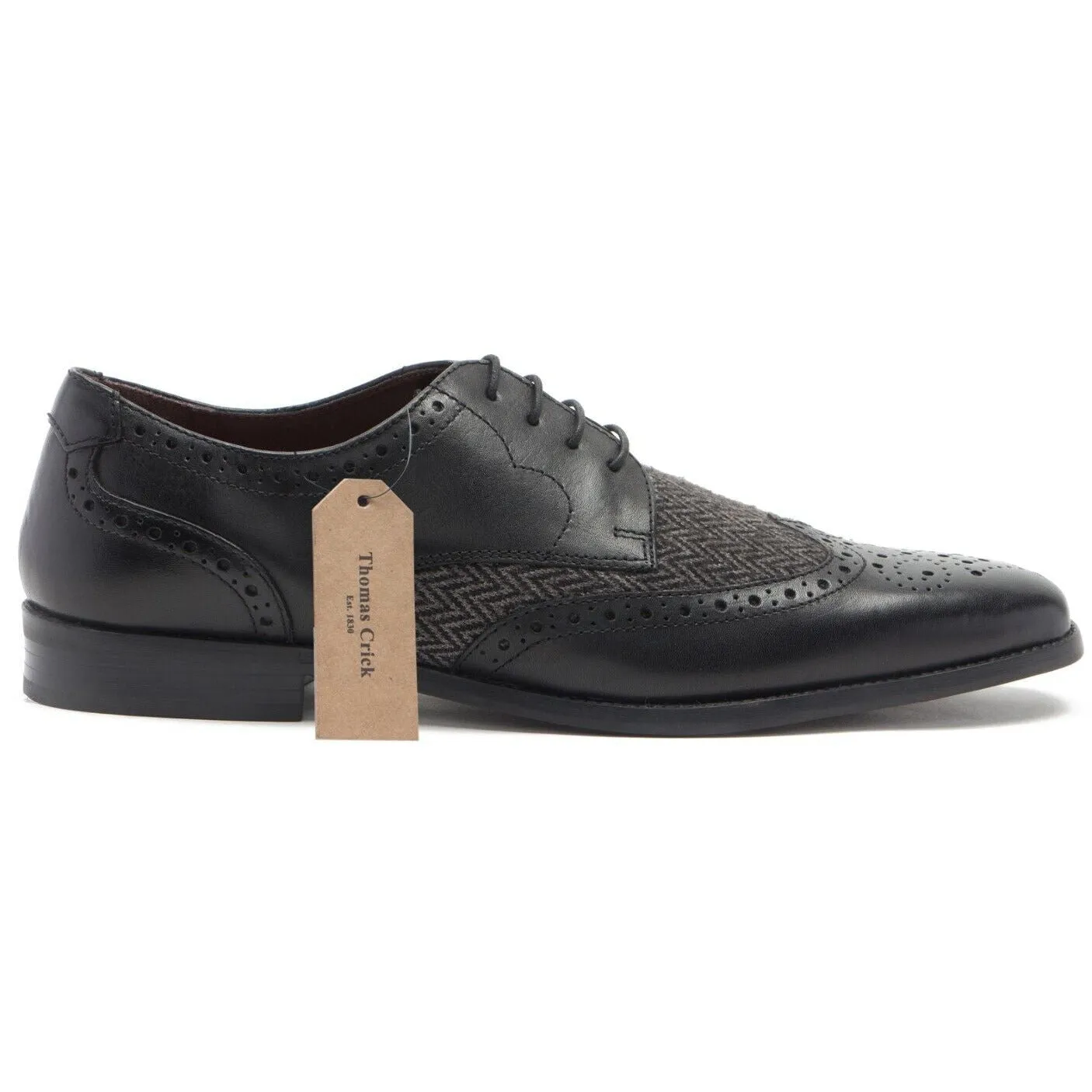 Thomas Crick Black Leather / Herringbone Brogue shoes