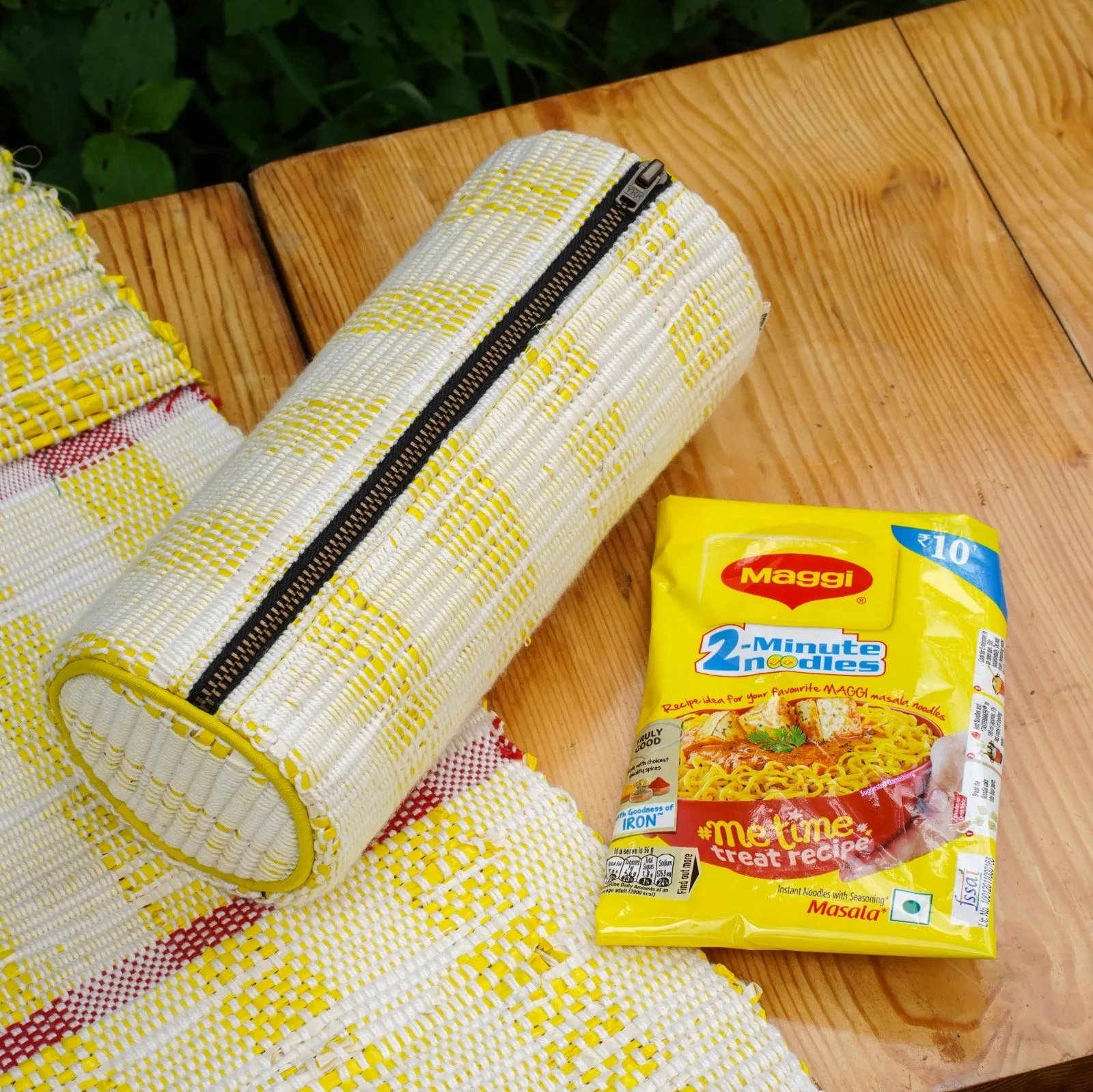 Upcycled Yellow Zip Pouch | Multipurpose | Metal Zipper | Handcrafted
