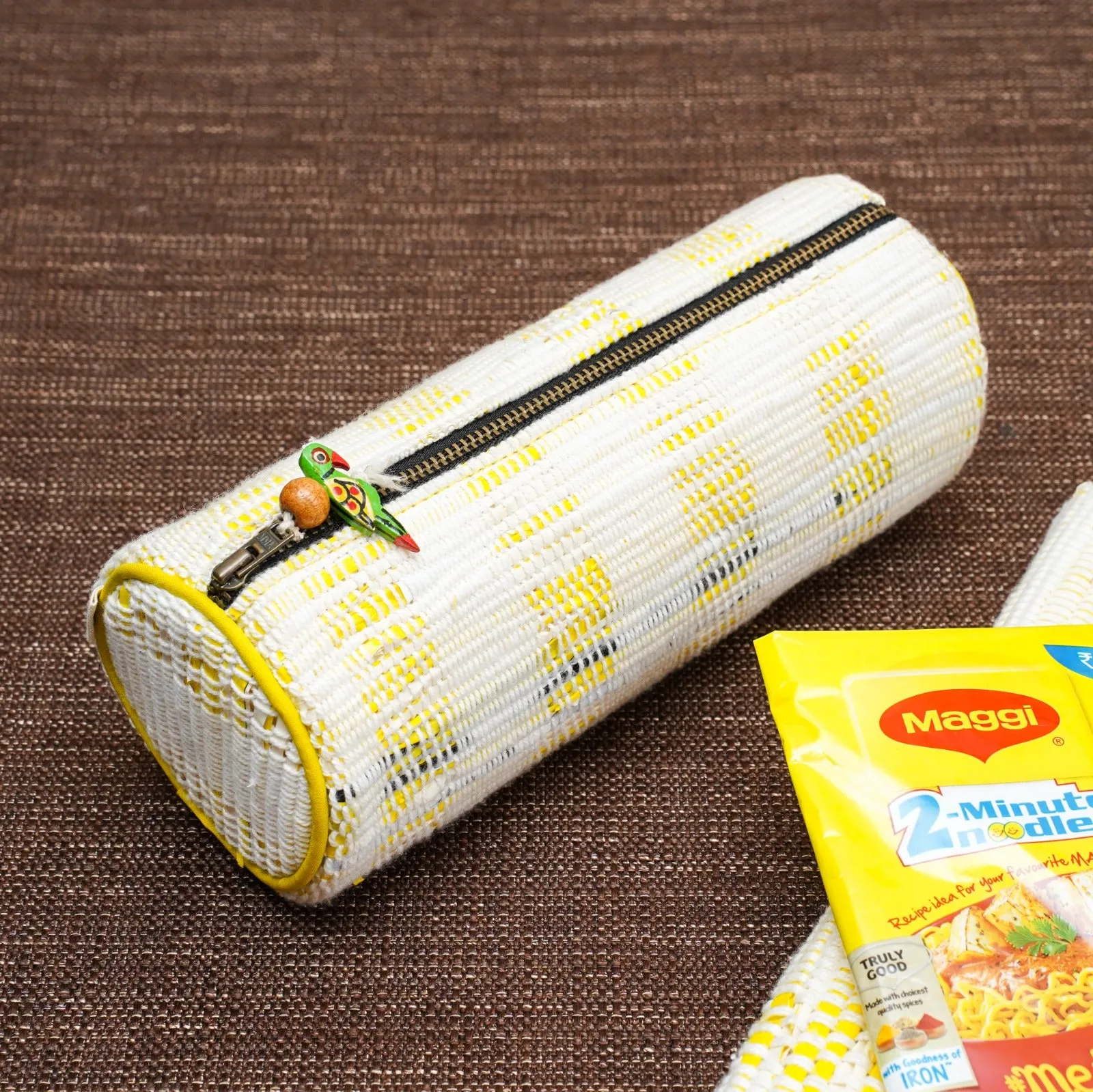 Upcycled Yellow Zip Pouch | Multipurpose | Metal Zipper | Handcrafted