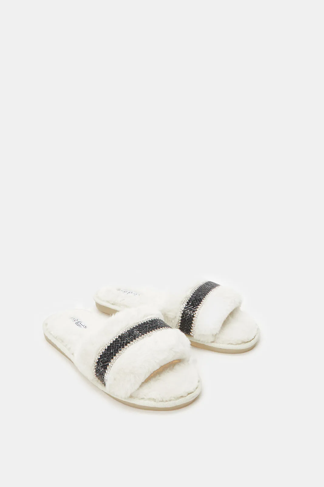 Women White Embellished Slipper