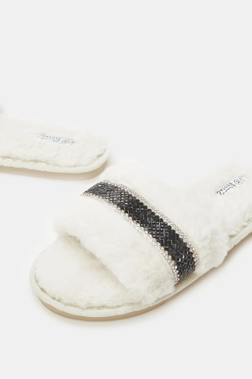 Women White Embellished Slipper