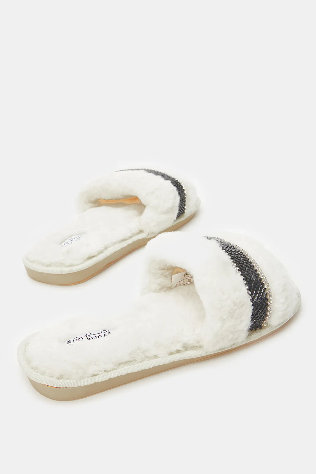 Women White Embellished Slipper