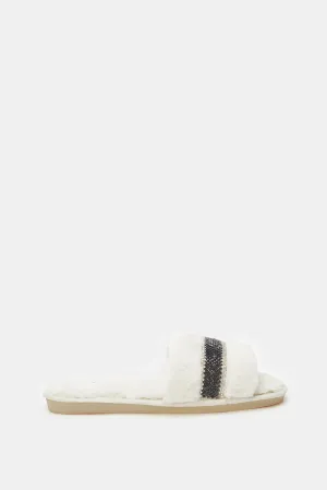 Women White Embellished Slipper