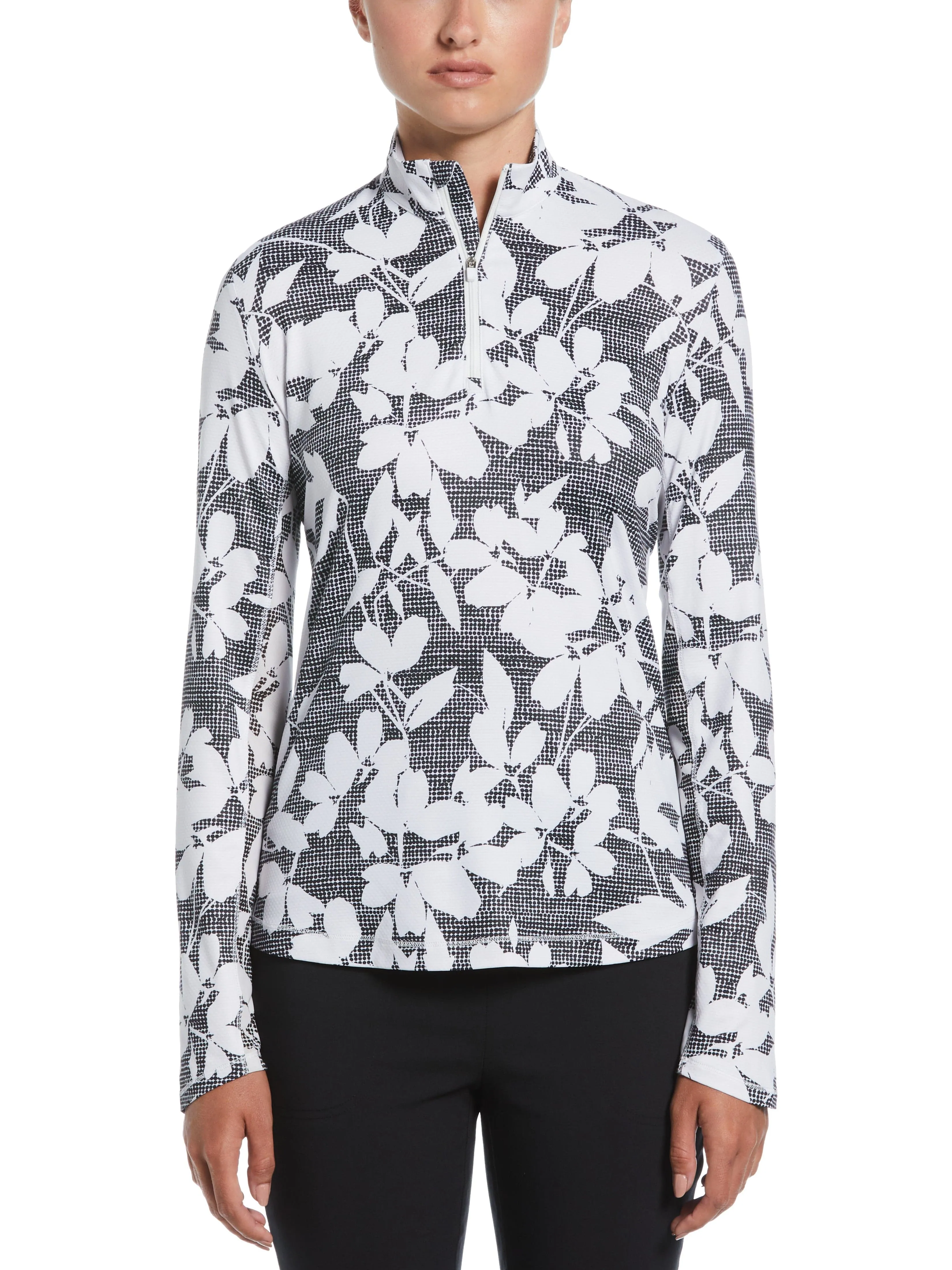 Womens Textured Abstract Print Sun Protection 1/4 Zip Golf Pullover