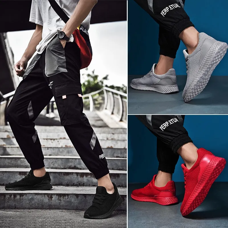 Yeknu Men's Mesh Sneakers New Fly Weave Running Sport Shoes For Male Light Weight Comfortable Athletic Shoes Outdoor Shoes Big 39-48