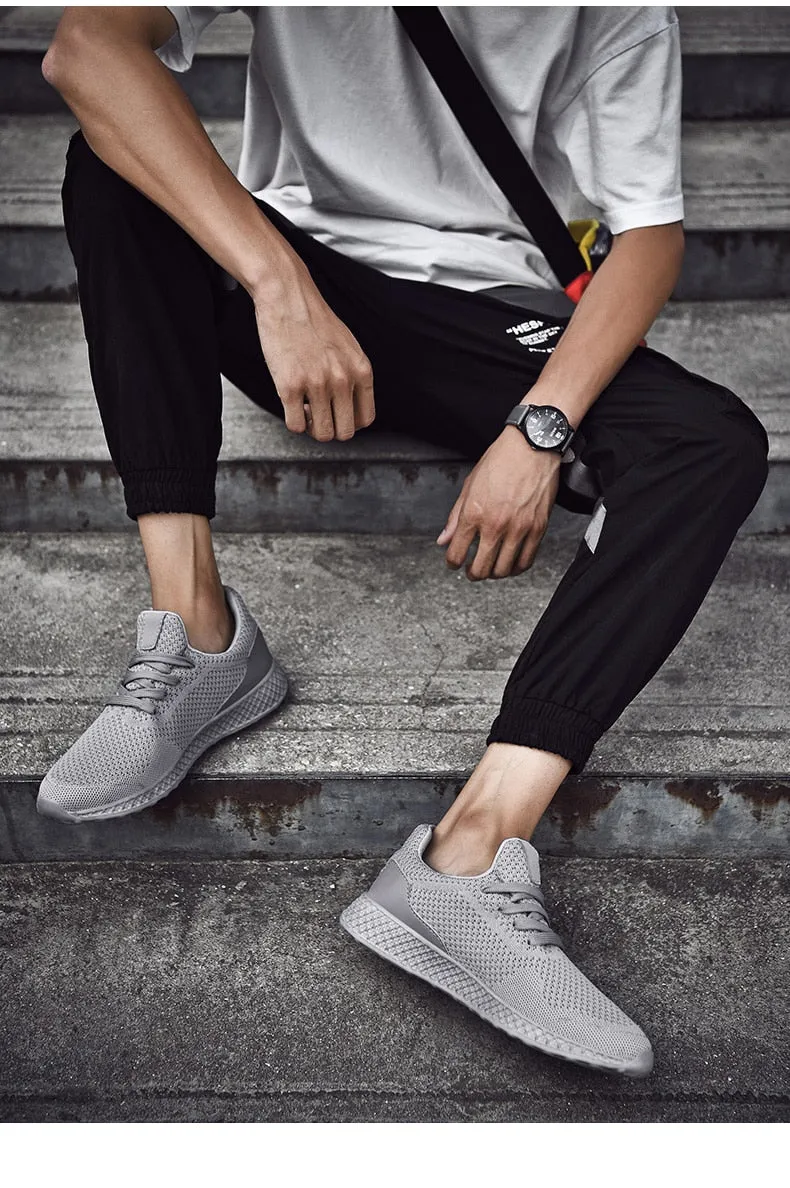Yeknu Men's Mesh Sneakers New Fly Weave Running Sport Shoes For Male Light Weight Comfortable Athletic Shoes Outdoor Shoes Big 39-48