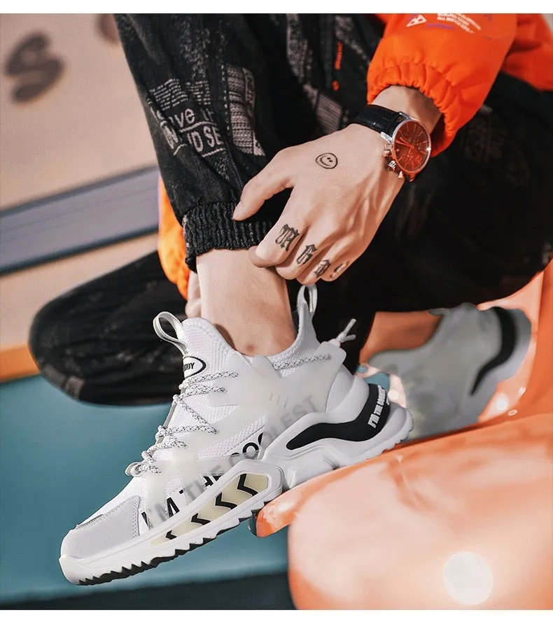 Yeknu New Men's Shoes Flying Woven Sports Shoes Fashion Platform Height Increase Sneakers Casual Shoes Student Large Size For Men