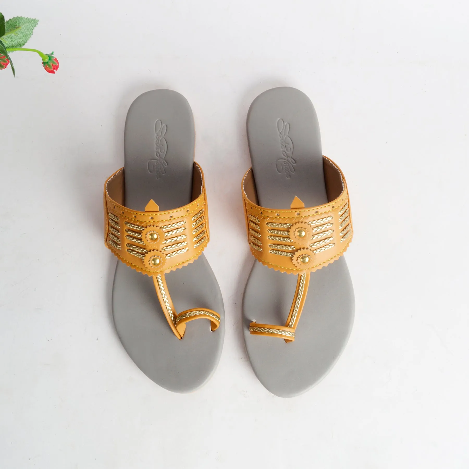 Yellow Multi Braid Kolapuri with Light Grey Base